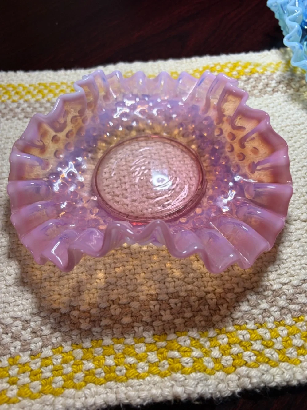 Vintage MCM (1940-69) Fenton Art Cranberry Opalescent Hobnail Ruffled Dish
